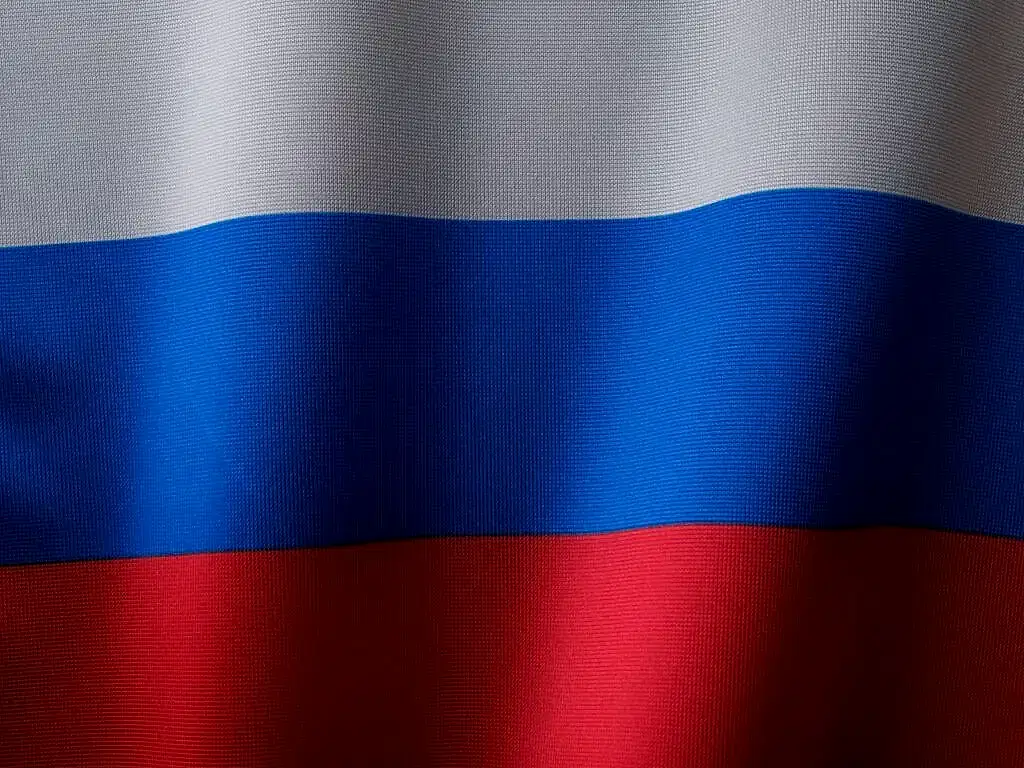 a close up of a red, white and blue flag